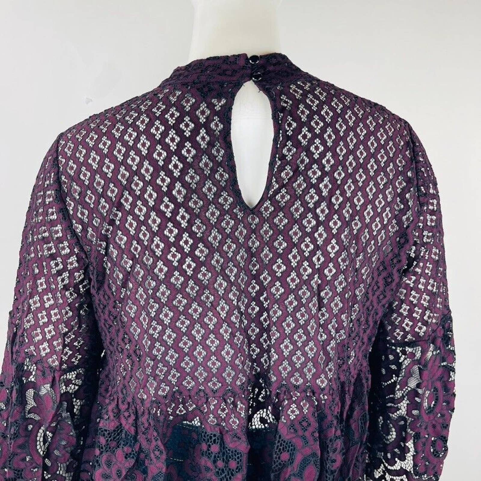 Lane Bryant Womans Sz 18 Plus Blouse Top Floral Maroon Black Floral Lace — image 7 of 8